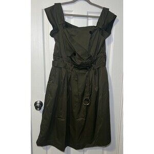 STAR STYLE Women Olive Green Cap Sleeve Trench-Style Belted Midi Dress SZ 1X